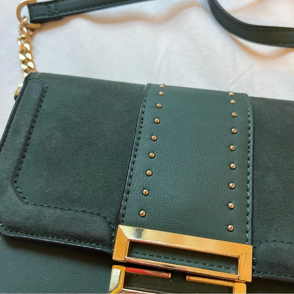 Topshop Emerald Green and Gold Studded Crossbody Bag